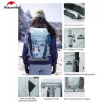 FJK Camping Gear Naturehike Helium 20L backpack features including a trekking pole external hanging system, DIY hanging points, and a large opening compartment.