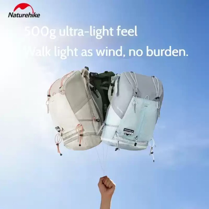 FJK Camping Gear Naturehike Helium 20L backpack featuring a 500g ultra-light feel for a burden-free walking experience during outdoor adventures.