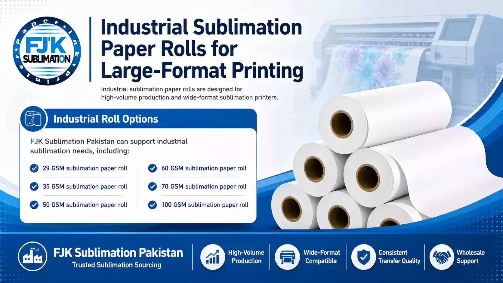 Industrial sublimation paper rolls for wide-format textile printing