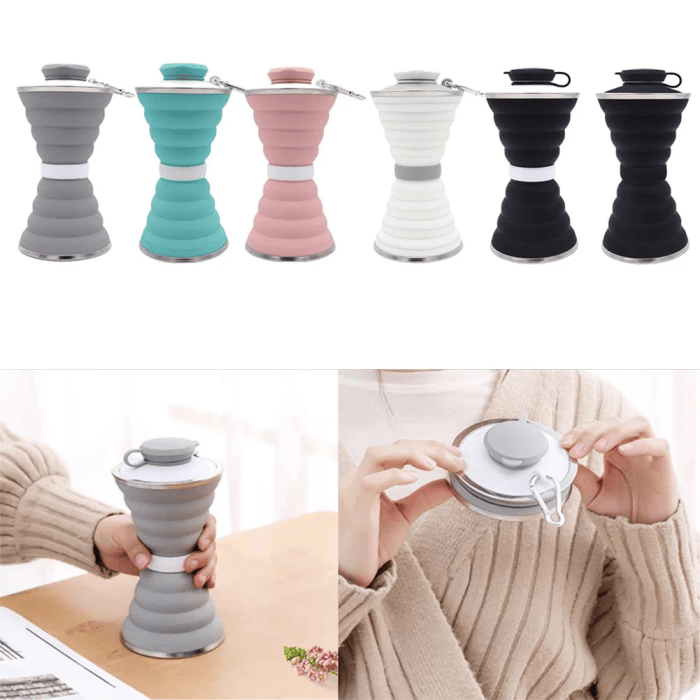 Collapsible Water Bottle Lifestyle Image 500ml foldable silicone water bottle colours and usage