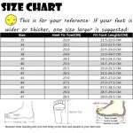 Detailed size chart for unisex water shoes, including measurements for heel-to-toe length and fit advice for wider feet.