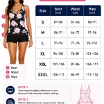 Women's tankini size chart with bust, waist and hip measurements in cm for sizes S to XXXL.