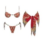 Women's sexy shiny diamond push up bikini set with matching beach wrap for luxury holidays.
