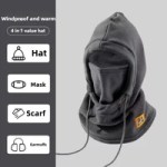 Man and woman wearing knitted balaclava neck warmers for skiing and snowboarding