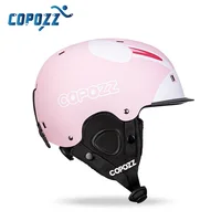 Pink kids ski helmet with padded ear covers and adjustable chin strap