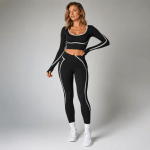 Black Contrast-Trim Workout Set