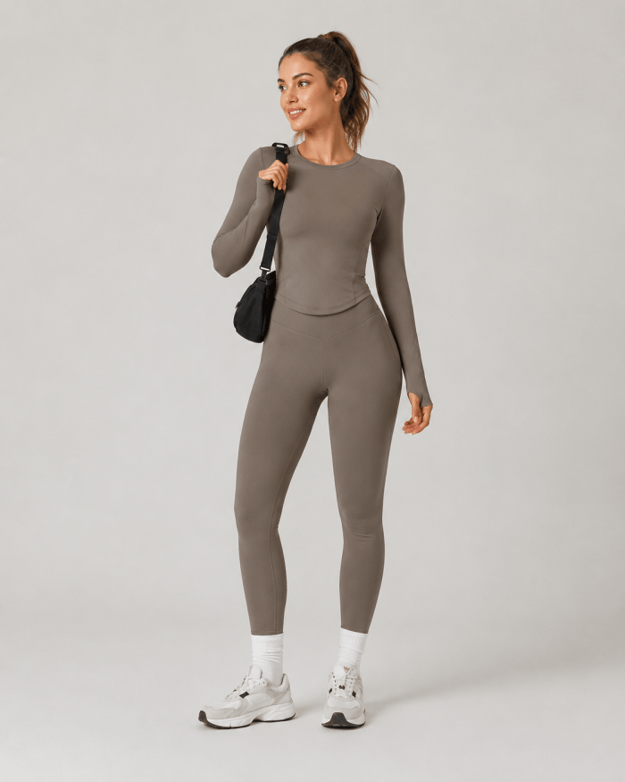 Brown 3-Piece Gym Leggings Set