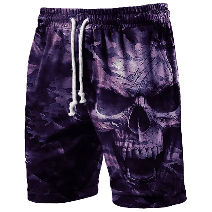 Men's Swim Shorts Back View UK Rear view of men's camouflage skull print swim shorts with athletic fit and quick-dry comfort.