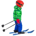 Child using beginner skis and poles on snow