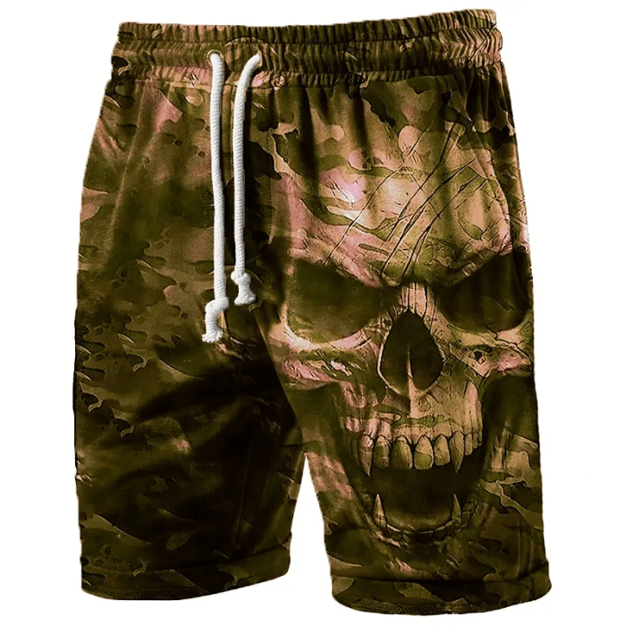 Men's Holiday Swim Shorts UK Men's camouflage skull print beach shorts designed for swimming, surfing and summer holidays.