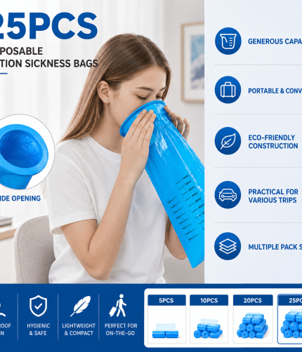 disposable motion sickness bags with wide opening and leak-proof design