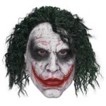 Creepy clown Halloween mask with white face and messy black hair