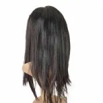Back view of creepy girl Halloween mask with long black hair