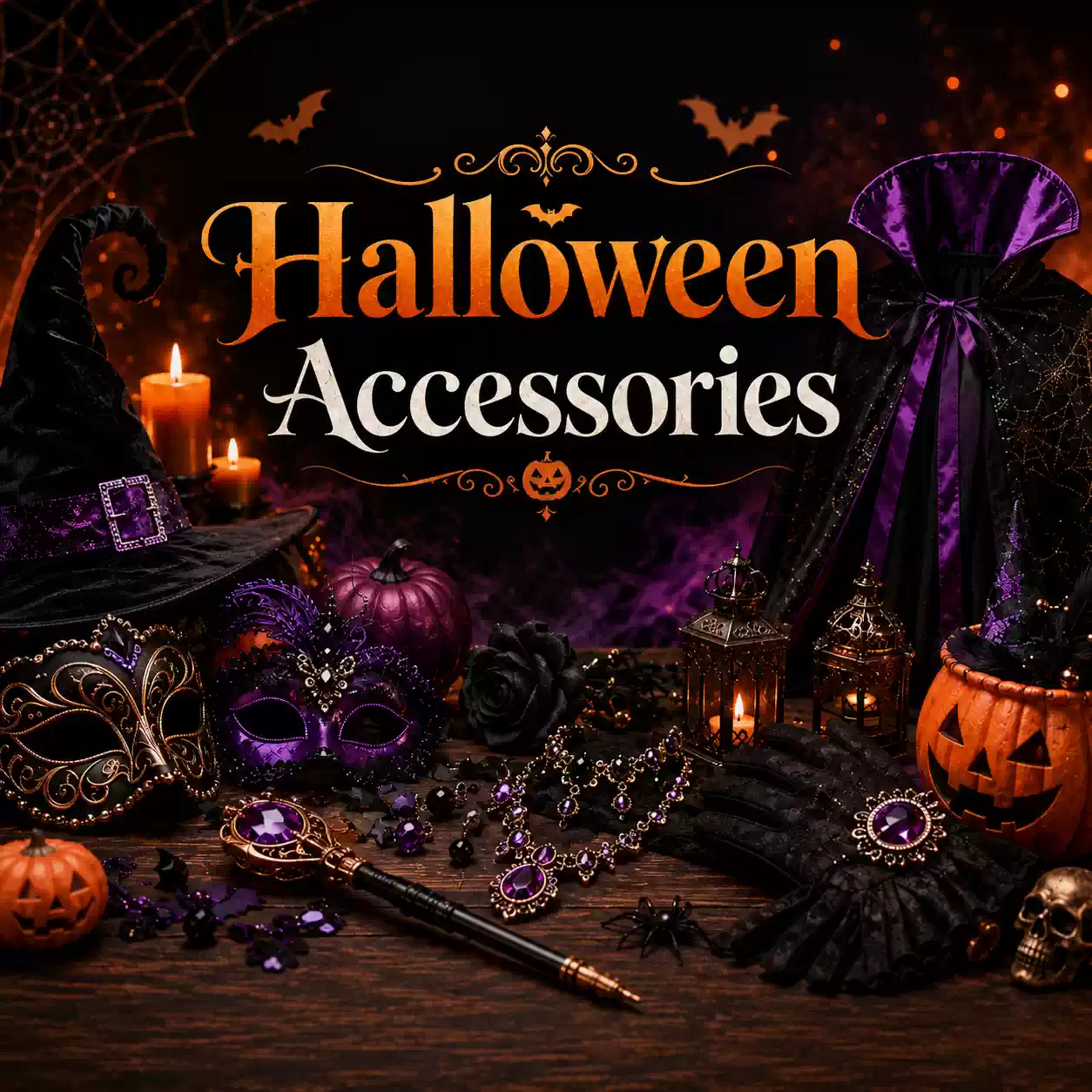 Halloween accessories category icon with gothic spooky styling for costume add-ons and party accessories