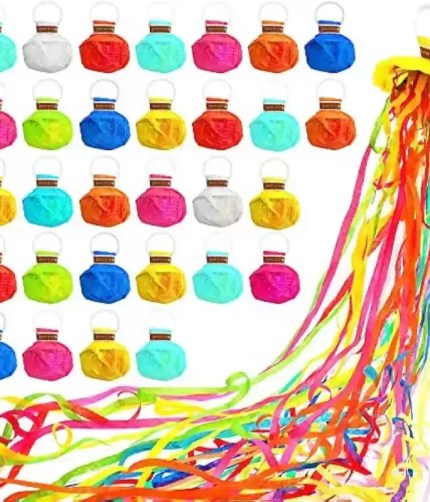 Colourful paper streamer poppers with long multicolour party ribbons