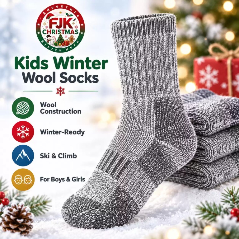 Kids winter wool socks for boys and girls, suitable for skiing and cold weather.