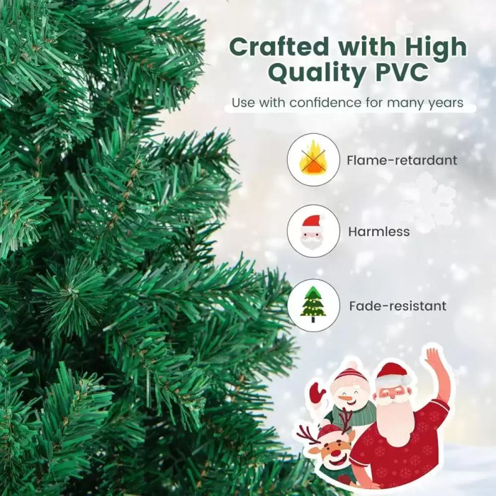 Close-up of green PVC branches on an artificial Christmas tree.